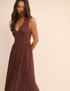 Brown Polka Dot Jersey Addison Midi Dress