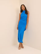 Cobalt Blue Floral Satin Fifi Maxi Dress