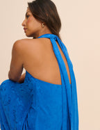 Cobalt Blue Floral Satin Fifi Maxi Dress