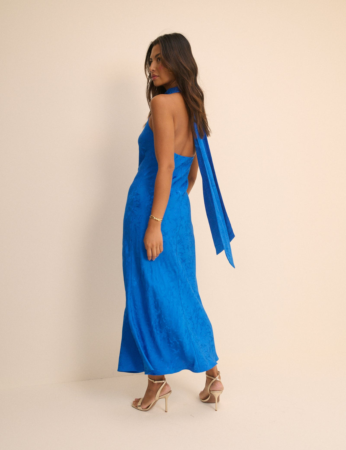 Cobalt Blue Floral Satin Fifi Maxi Dress