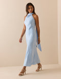 Baby Blue Floral Satin Fifi Maxi Dress
