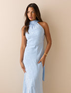 Baby Blue Floral Satin Fifi Maxi Dress
