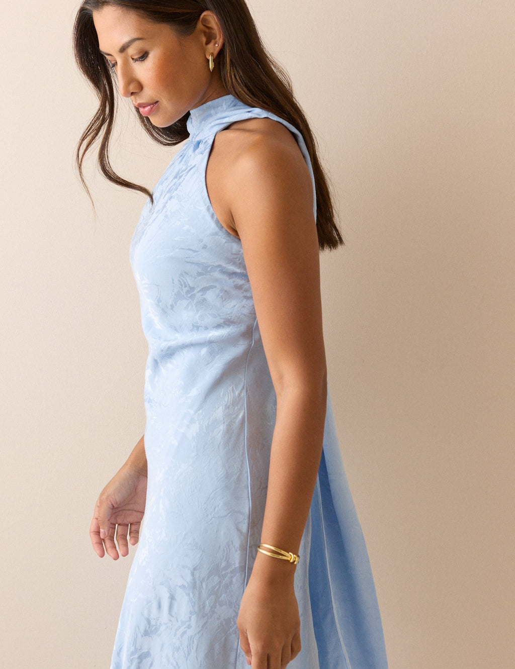Baby Blue Floral Satin Fifi Maxi Dress