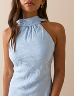 Baby Blue Floral Satin Fifi Maxi Dress