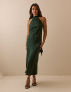 Emerald Green Floral Satin Fifi Maxi Dress