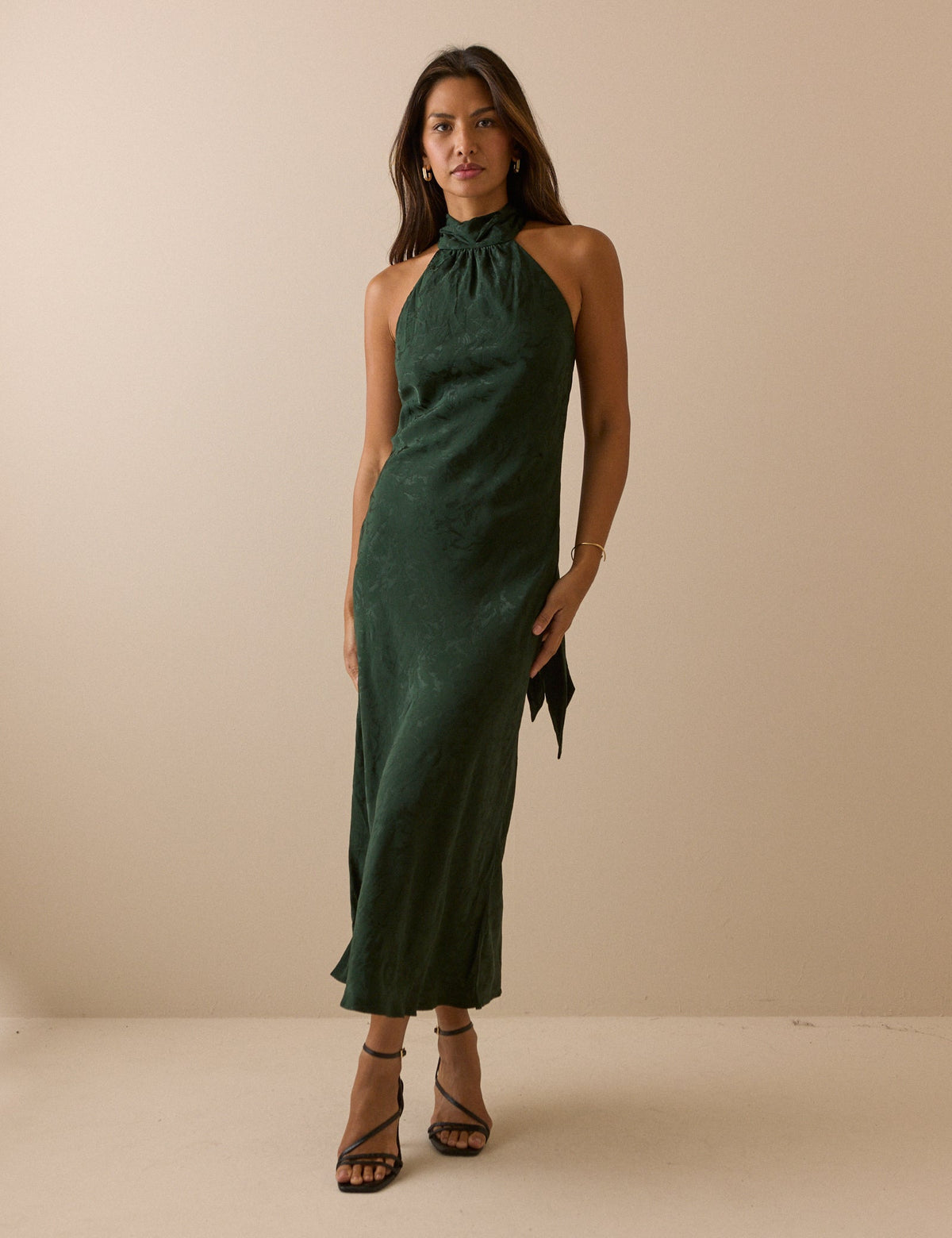 Emerald Green Floral Satin Fifi Maxi Dress