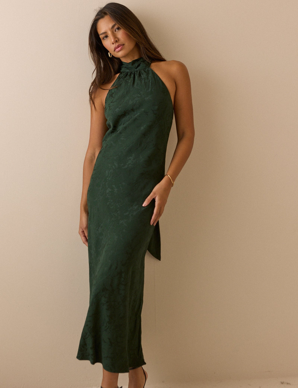 Emerald Green Floral Satin Fifi Maxi Dress