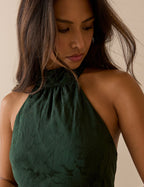 Emerald Green Floral Satin Fifi Maxi Dress