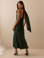 Emerald Green Floral Satin Fifi Maxi Dress