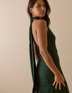 Emerald Green Floral Satin Fifi Maxi Dress