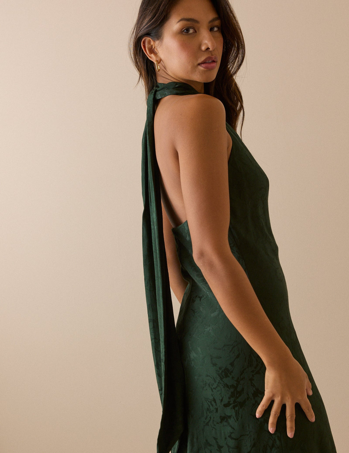 Emerald Green Floral Satin Fifi Maxi Dress