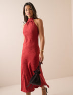 Red Floral Satin Fifi Maxi Dress
