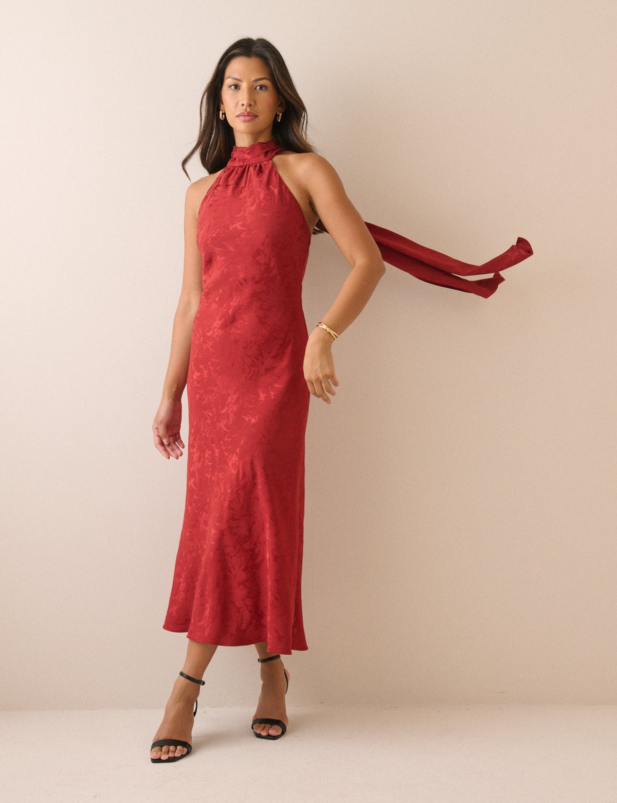 Red Floral Satin Fifi Maxi Dress