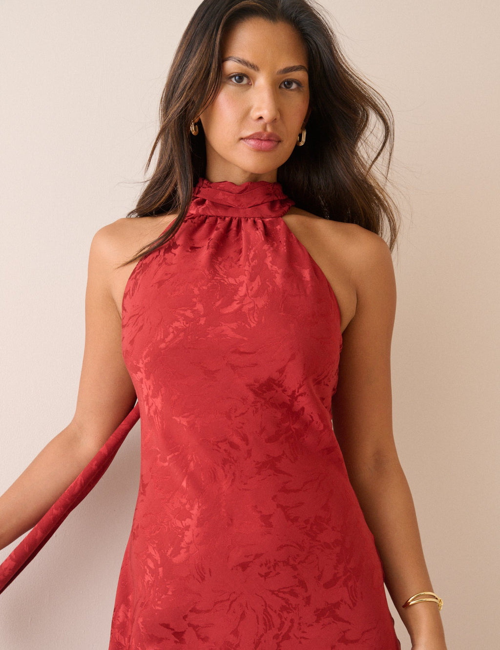 Red Floral Satin Fifi Maxi Dress