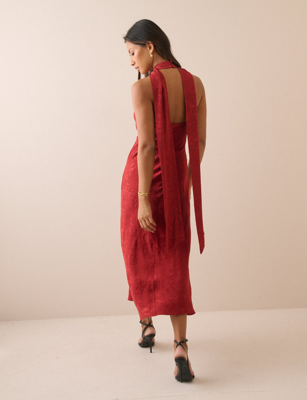 Red Floral Satin Fifi Maxi Dress