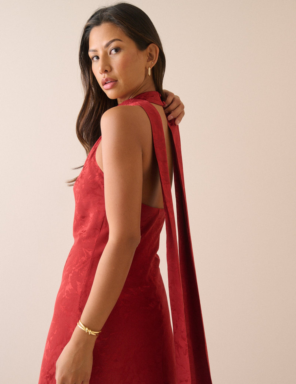 Red Floral Satin Fifi Maxi Dress