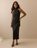 Black Floral Satin Fifi Maxi Dress