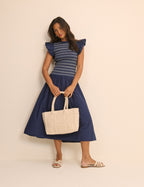 Navy Shirred Peplum Top
