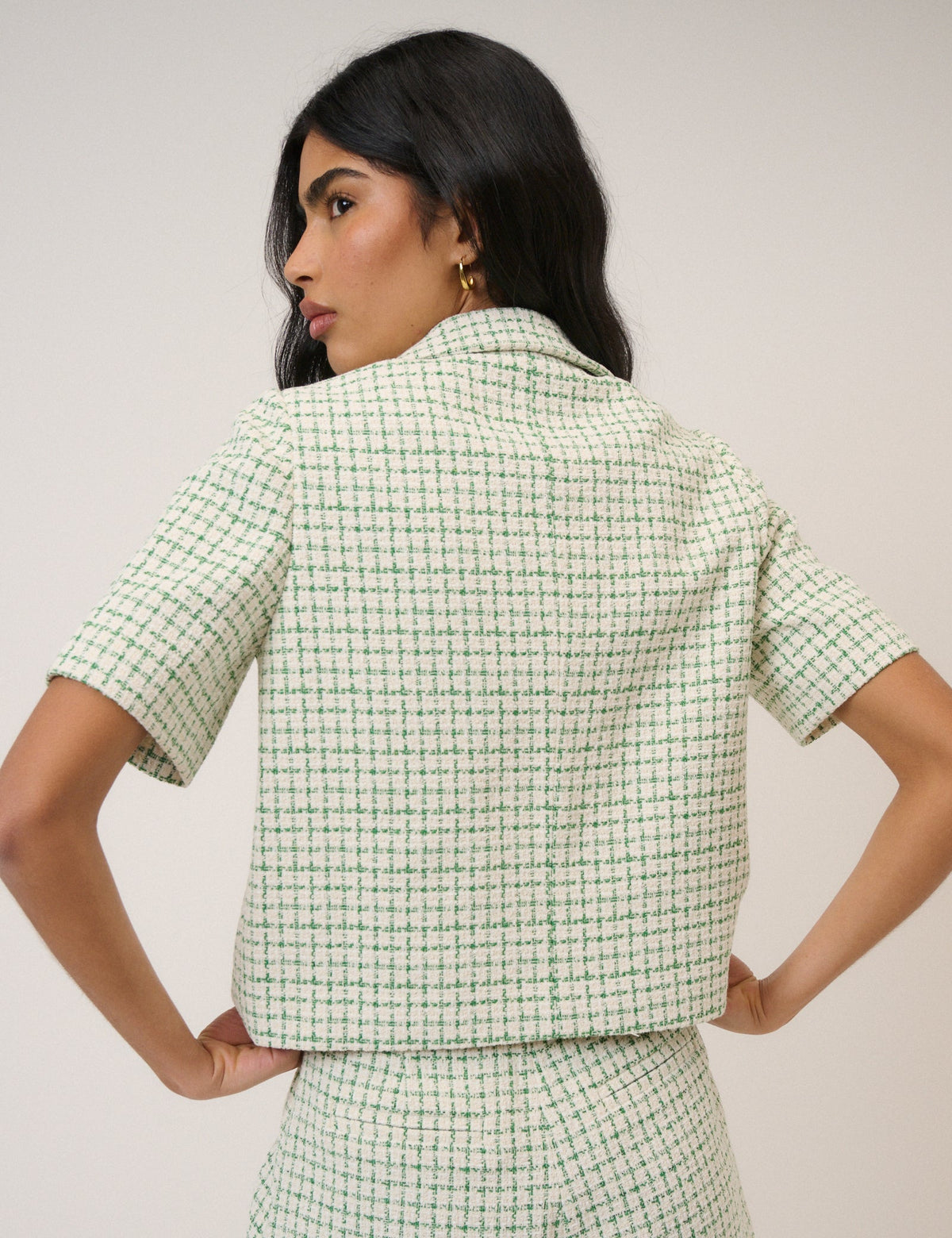 Green Check Boucle Jacket & Shorts Set