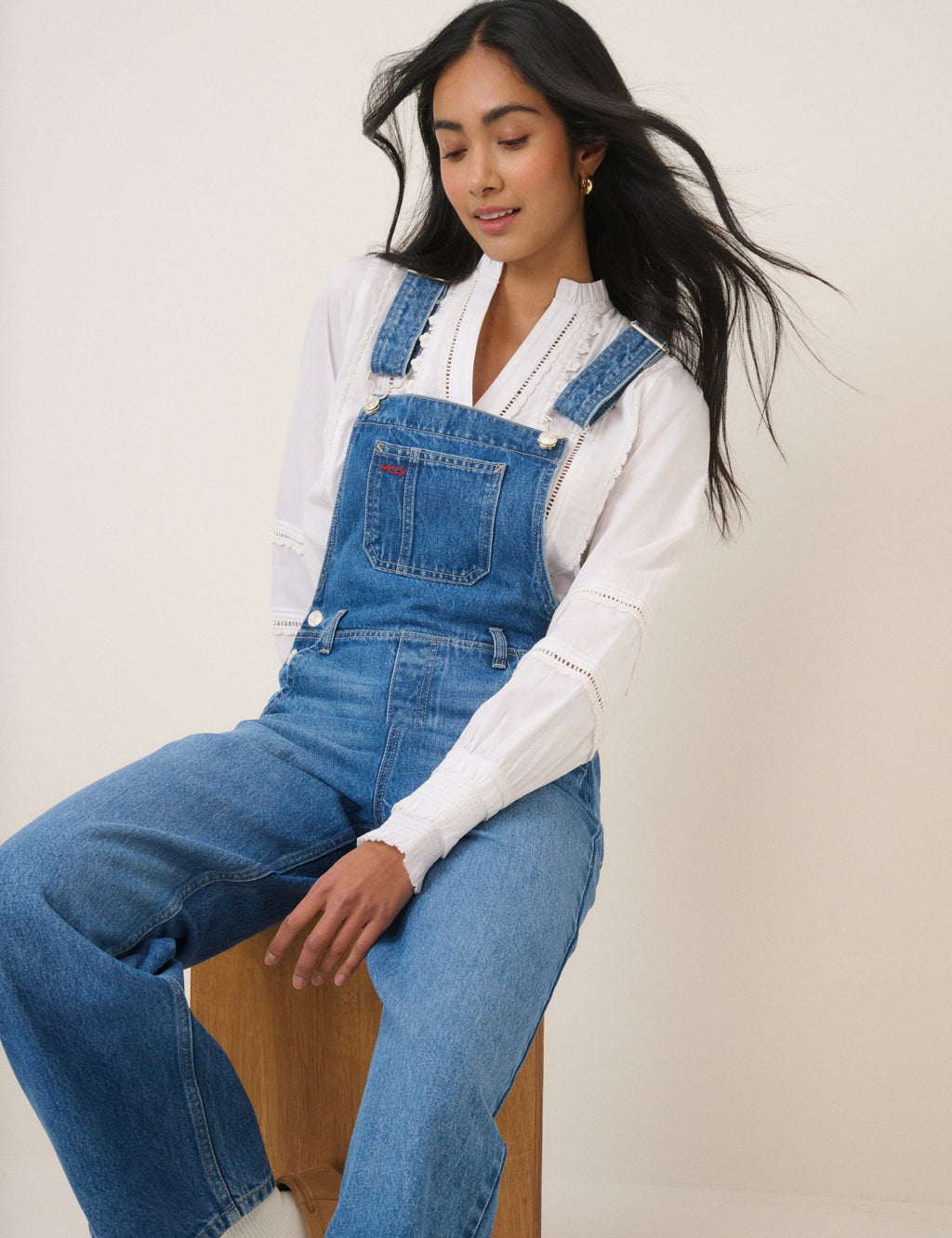 Mid Blue Denim Straight Leg Dungarees