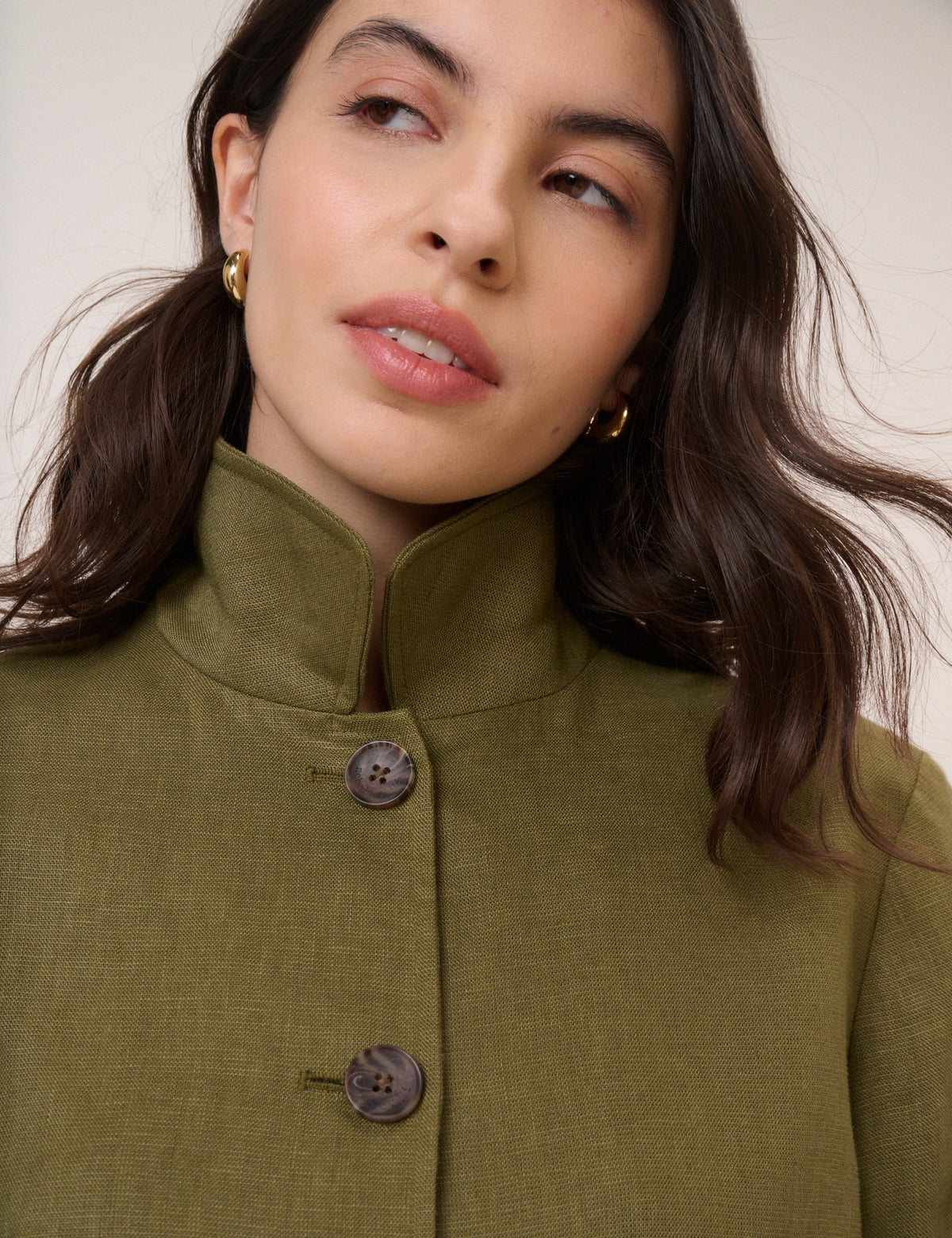Khaki Linen-Rich Boxy Jacket