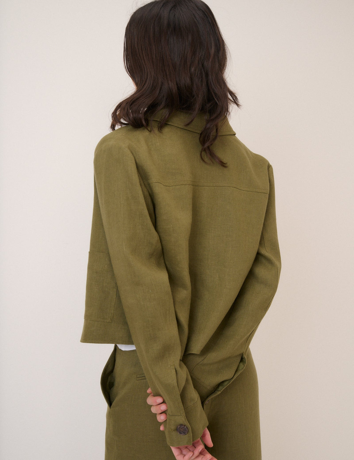 Khaki Linen-Rich Boxy Jacket