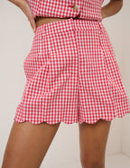 Red Gingham Tailored Waistcoat & Shorts Set