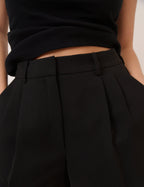 Black Pleated Tailored Shorts