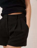 Black Pleated Tailored Shorts