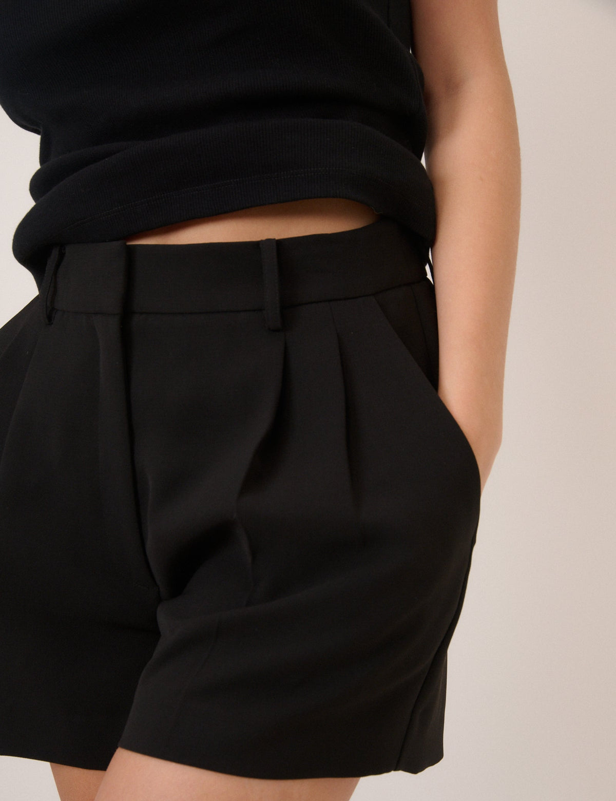 Black Pleated Tailored Shorts