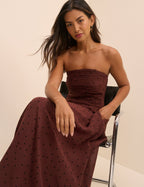 Brown and Black Polka Dot Bandeau Alice Midi Dress