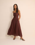 Brown and Black Polka Dot Bandeau Alice Midi Dress