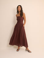 Brown and Black Polka Dot Bandeau Alice Midi Dress