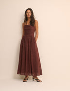 Brown and Black Polka Dot Bandeau Alice Midi Dress