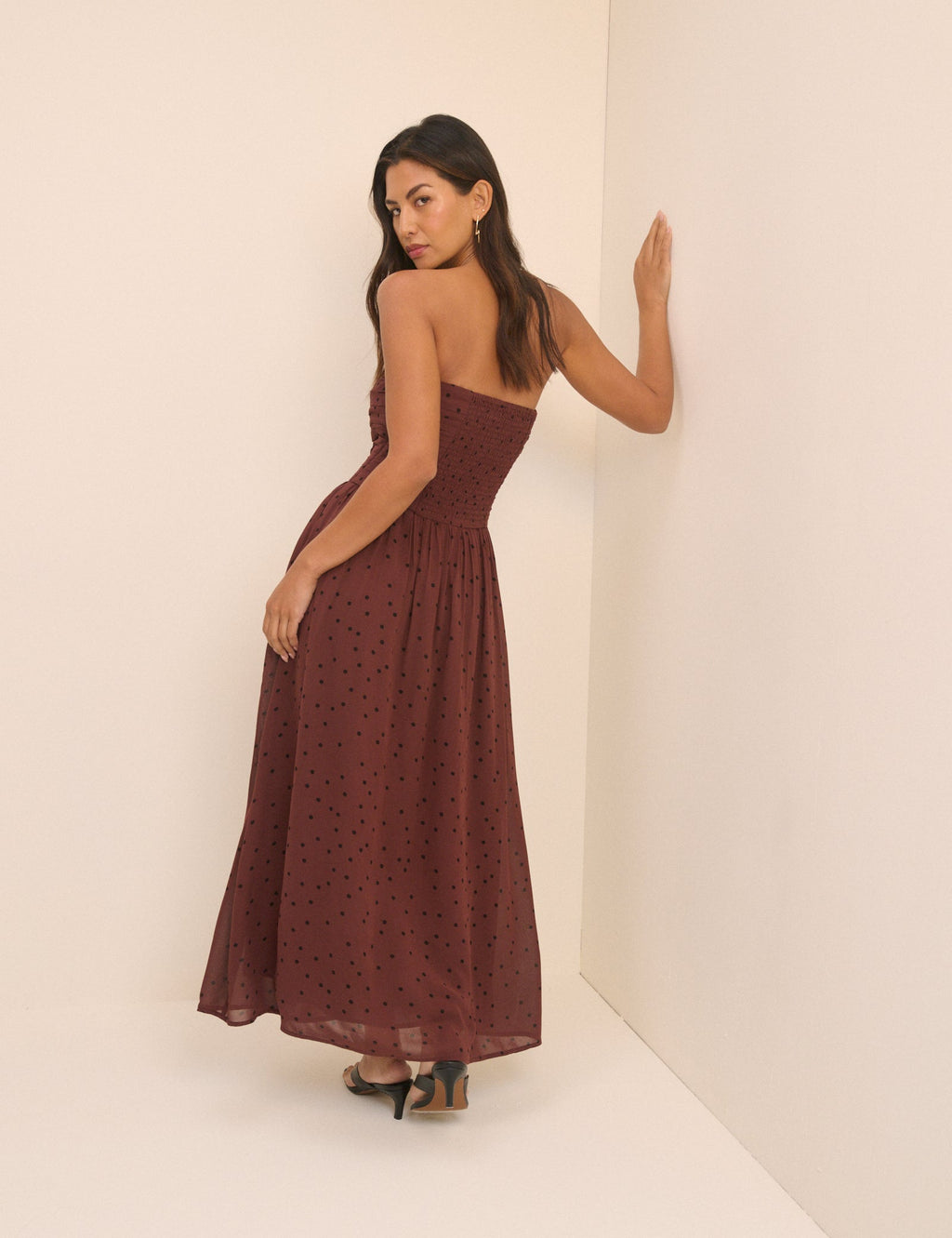 Brown and Black Polka Dot Bandeau Alice Midi Dress