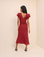 Crimson Red Frill Sleeve Lola Midi Dress