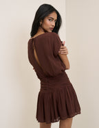 Chocolate Brown Boat Neck Pamela Mini Dress