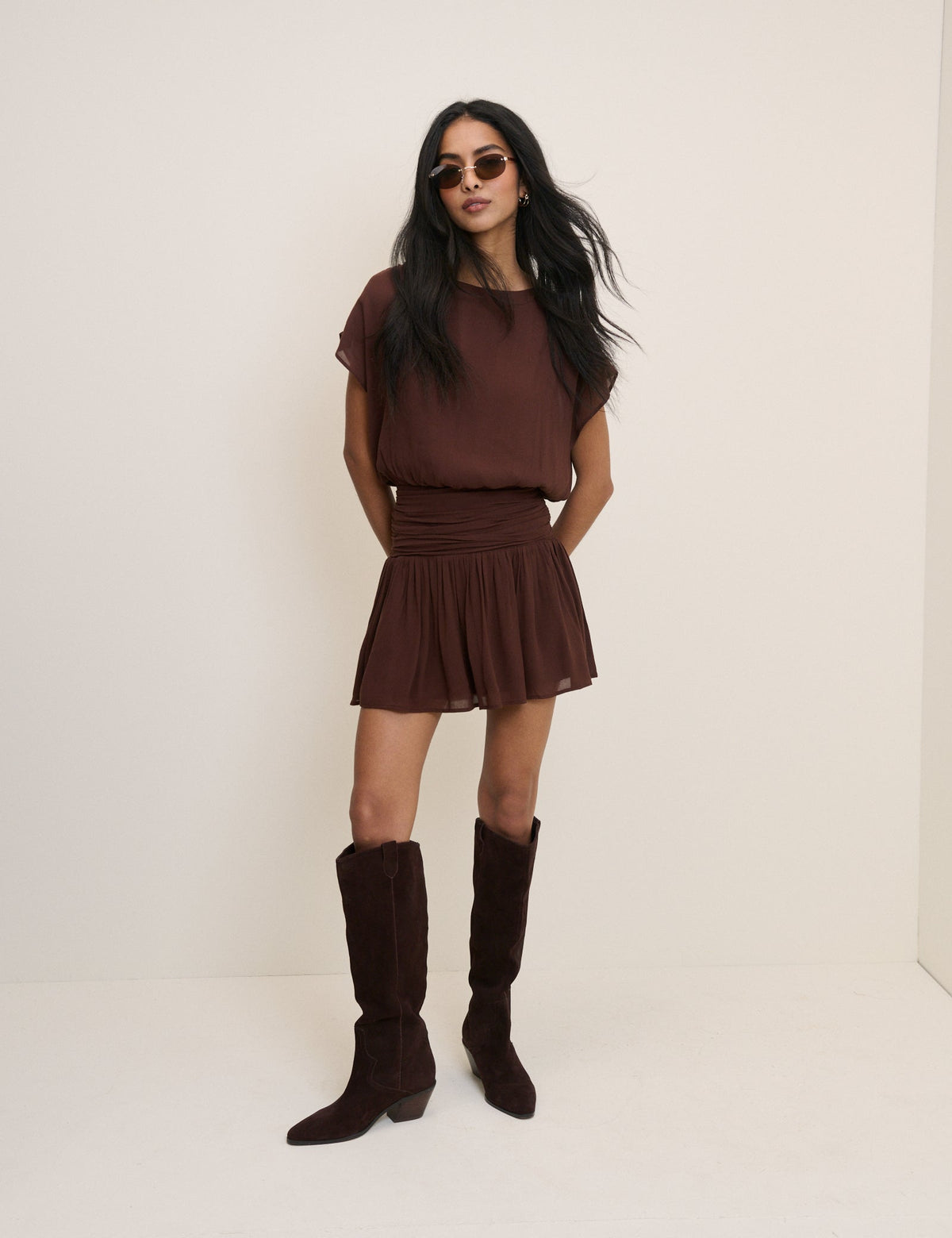 Chocolate Brown Boat Neck Pamela Mini Dress