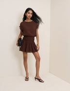 Chocolate Brown Boat Neck Pamela Mini Dress