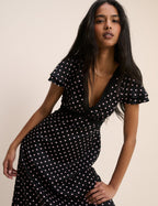 Black Polka Dot Lace Trim Iris Midi Dress