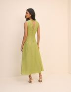 Light Green Pleated V-Neck Ohana Midaxi Dress