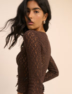 Brown Lace Scoop Neck Cardigan