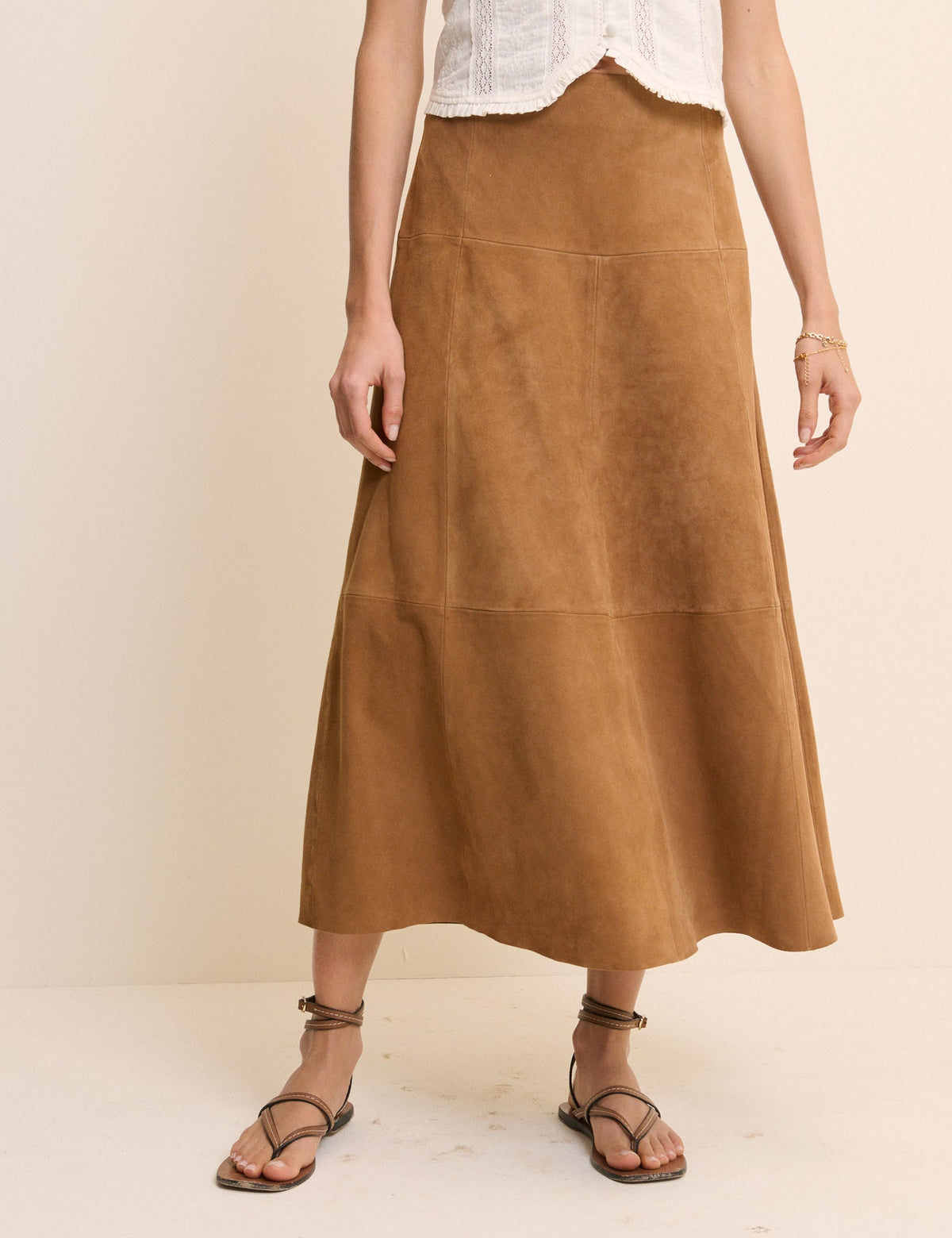 Brown Suede Midi Skirt