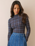Blue Tartan Long Sleeve Jersey Top