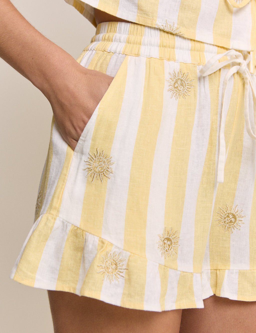 Yellow Striped Linen-Blend Top & Short Set