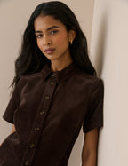 Brown Cord Collared Lucy Mini Dress