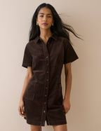 Brown Cord Collared Lucy Mini Dress