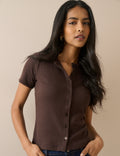 Brown Pointelle Short Sleeve Top