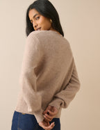 Beige Crochet Trim Wool-Blend Jumper