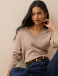 Beige Crochet Trim Wool-Blend Jumper